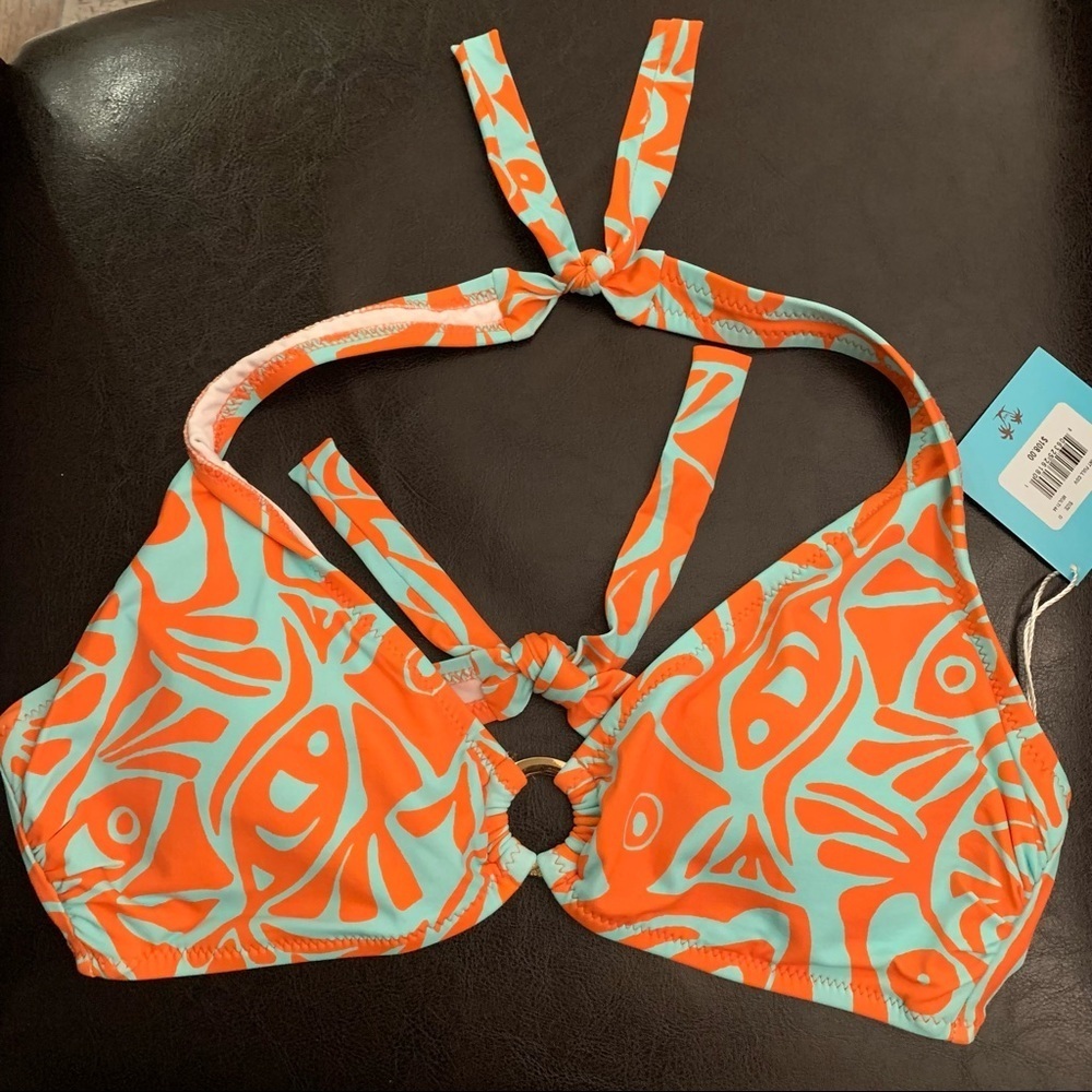 NEW Letarte Fish Print O Ring Halter Bikini Top Size XL Cup Size D